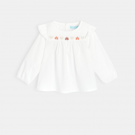 Obaibi Blouse popeline de coton brodee blanche bebe fille
