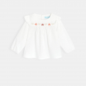 Obaibi Blouse popeline de coton brodee blanche bebe fille