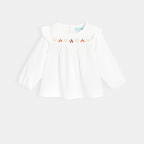 Obaibi Blouse popeline de coton brodee blanche bebe fille