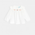 Obaibi Blouse popeline de coton brodee blanche bebe fille