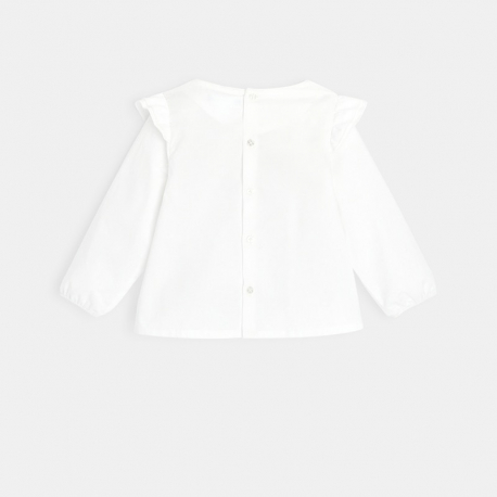 Obaibi Blouse popeline de coton brodee blanche bebe fille