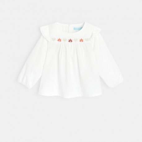 Obaibi Blouse popeline de coton brodee blanche bebe fille