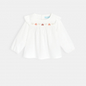 Obaibi Blouse popeline de coton brodee blanche bebe fille