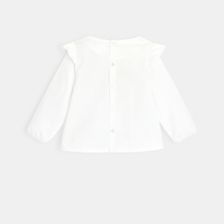 Obaibi Blouse popeline de coton brodee blanche bebe fille