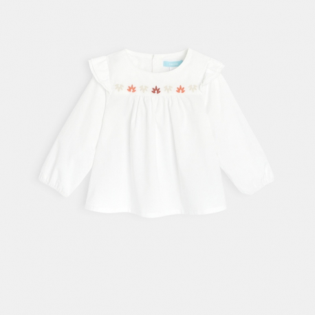 Obaibi Blouse popeline de coton brodee blanche bebe fille