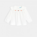 Obaibi Blouse popeline de coton brodee blanche bebe fille