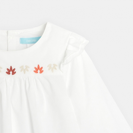 Obaibi Blouse popeline de coton brodee blanche bebe fille