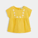Obaibi T-shirt jersey et plumetis a coquillages brodes jaune bebe fille
