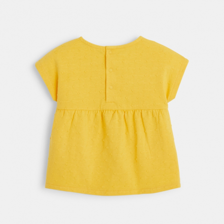 Obaibi T-shirt jersey et plumetis a coquillages brodes jaune bebe fille