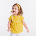 Obaibi T-shirt jersey et plumetis a coquillages brodes jaune bebe fille