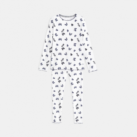 Okaidi Pyjama maille cotelee papillons bleu fille