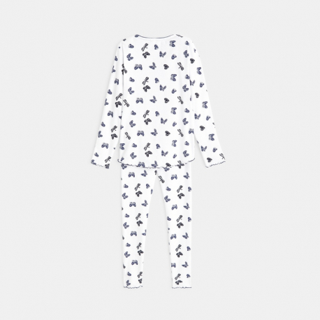 Okaidi Pyjama maille cotelee papillons bleu fille