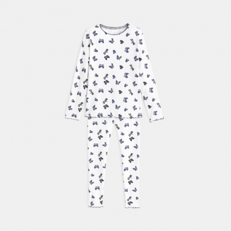 Okaidi Pyjama maille cotelee papillons bleu fille