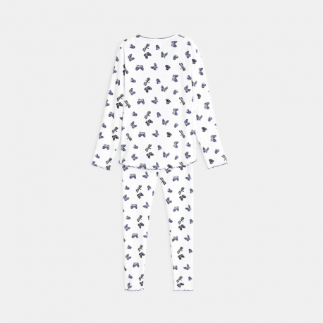 Okaidi Pyjama maille cotelee papillons bleu fille