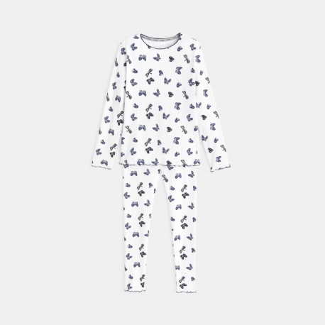 Okaidi Pyjama maille cotelee papillons bleu fille