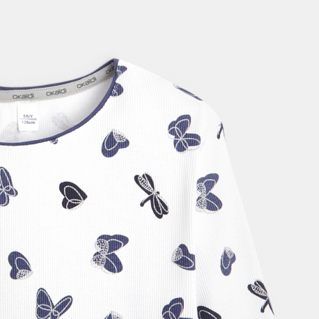 Okaidi Pyjama maille cotelee papillons bleu fille