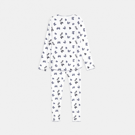 Okaidi Pyjama maille cotelee papillons bleu fille