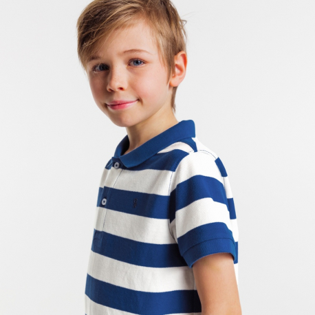 Okaidi Polo pique raye bicolore bleu garcon