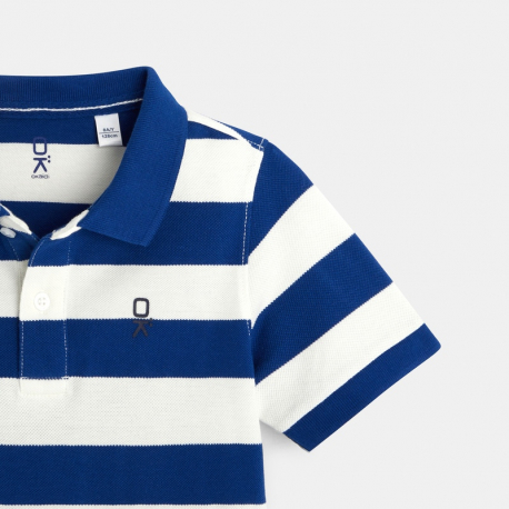 Okaidi Polo pique raye bicolore bleu garcon