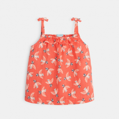 Obaibi Blouse gaze de coton imprimΓ© oiseaux orange bΓ©bΓ© fille