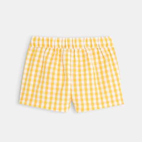 Obaibi Short tissu gaufre a carreaux jaune bebe fille