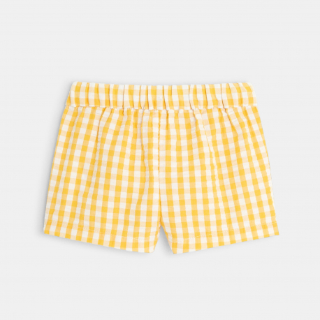 Obaibi Short tissu gaufre a carreaux jaune bebe fille