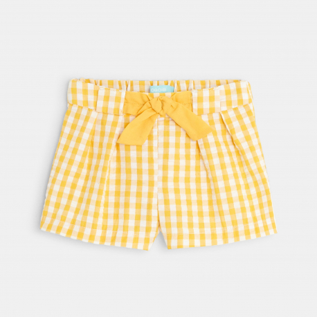 Obaibi Short tissu gaufre a carreaux jaune bebe fille
