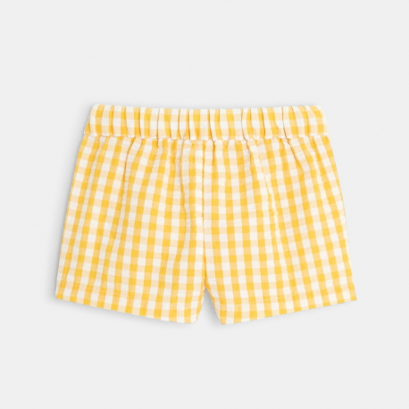 Obaibi Short tissu gaufre a carreaux jaune bebe fille