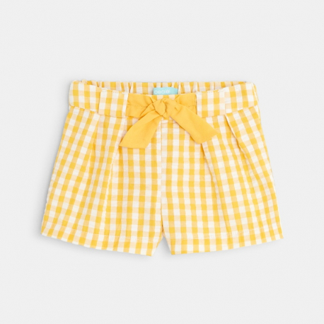 Obaibi Short tissu gaufre a carreaux jaune bebe fille