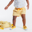 Obaibi Short tissu gaufre a carreaux jaune bebe fille