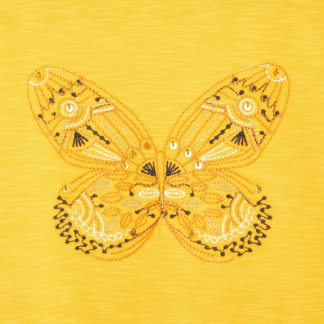 Okaidi T-shirt a motif brode jaune fille
