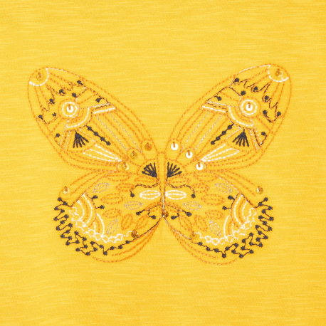 Okaidi T-shirt a motif brode jaune fille
