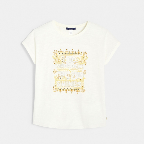 Okaidi T-shirt a motif brode jaune fille