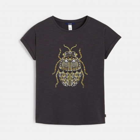 Okaidi T-shirt a motif brode jaune fille
