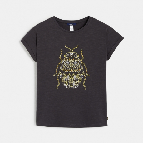 Okaidi T-shirt a motif brode jaune fille