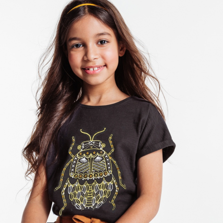 Okaidi T-shirt a motif brode jaune fille