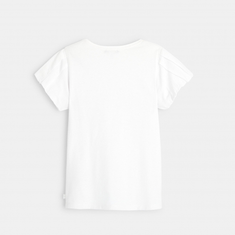 Okaidi T-shirt manches plissees motif sequin blanc fille