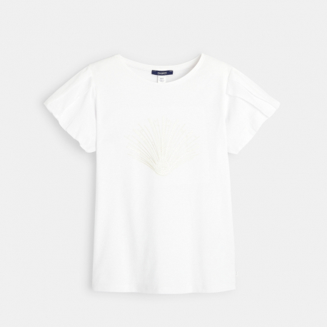 Okaidi T-shirt manches plissees motif sequin blanc fille
