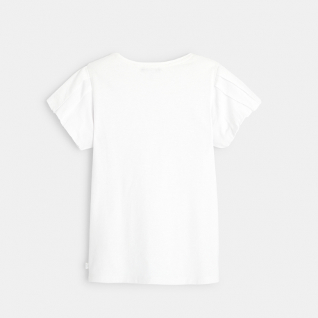 Okaidi T-shirt manches plissees motif sequin blanc fille