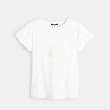 Okaidi T-shirt manches plissees motif sequin blanc fille