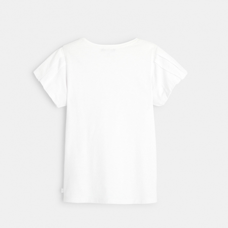 Okaidi T-shirt manches plissees motif sequin blanc fille