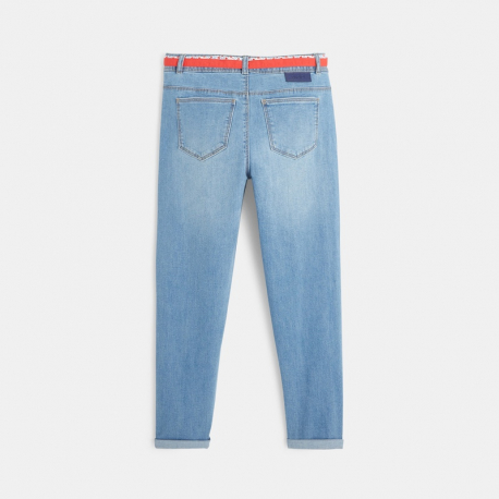 Okaidi Jean mom 5 poches et double ceinture bleu fille