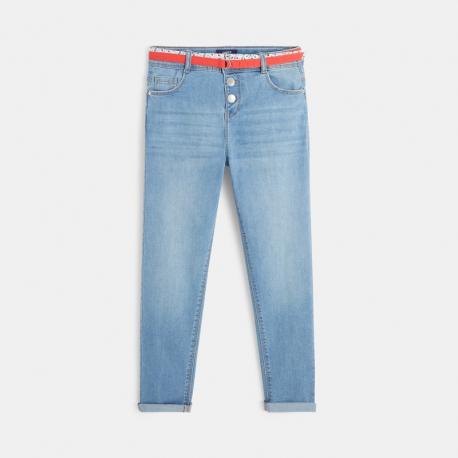 Okaidi Jean mom 5 poches et double ceinture bleu fille