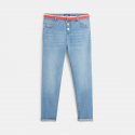 Okaidi Jean mom 5 poches et double ceinture bleu fille