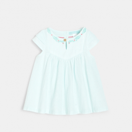 Obaibi Blouse rayΓ©e brodΓ©e bleue bΓ©bΓ© fille