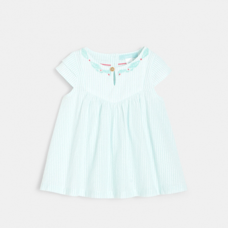 Obaibi Blouse rayΓ©e brodΓ©e bleue bΓ©bΓ© fille