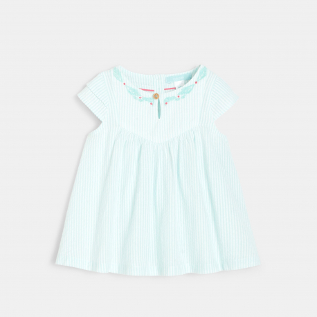 Obaibi Blouse rayΓ©e brodΓ©e bleue bΓ©bΓ© fille