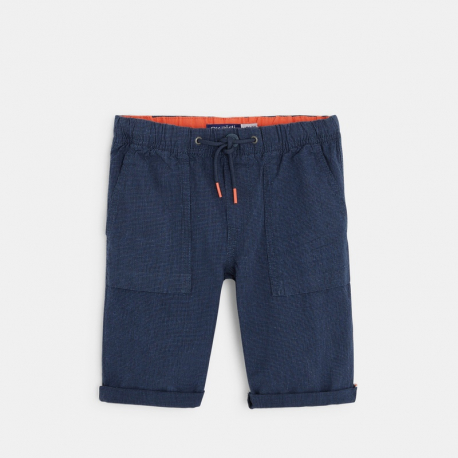 Okaidi Bermuda en toile a taille elastiquee bleu garcon
