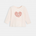 Obaibi T-shirt maille cotelee motif coeur rose bebe fille