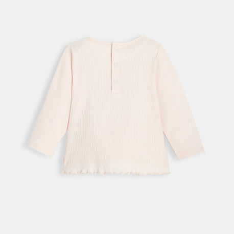 Obaibi T-shirt maille cotelee motif coeur rose bebe fille